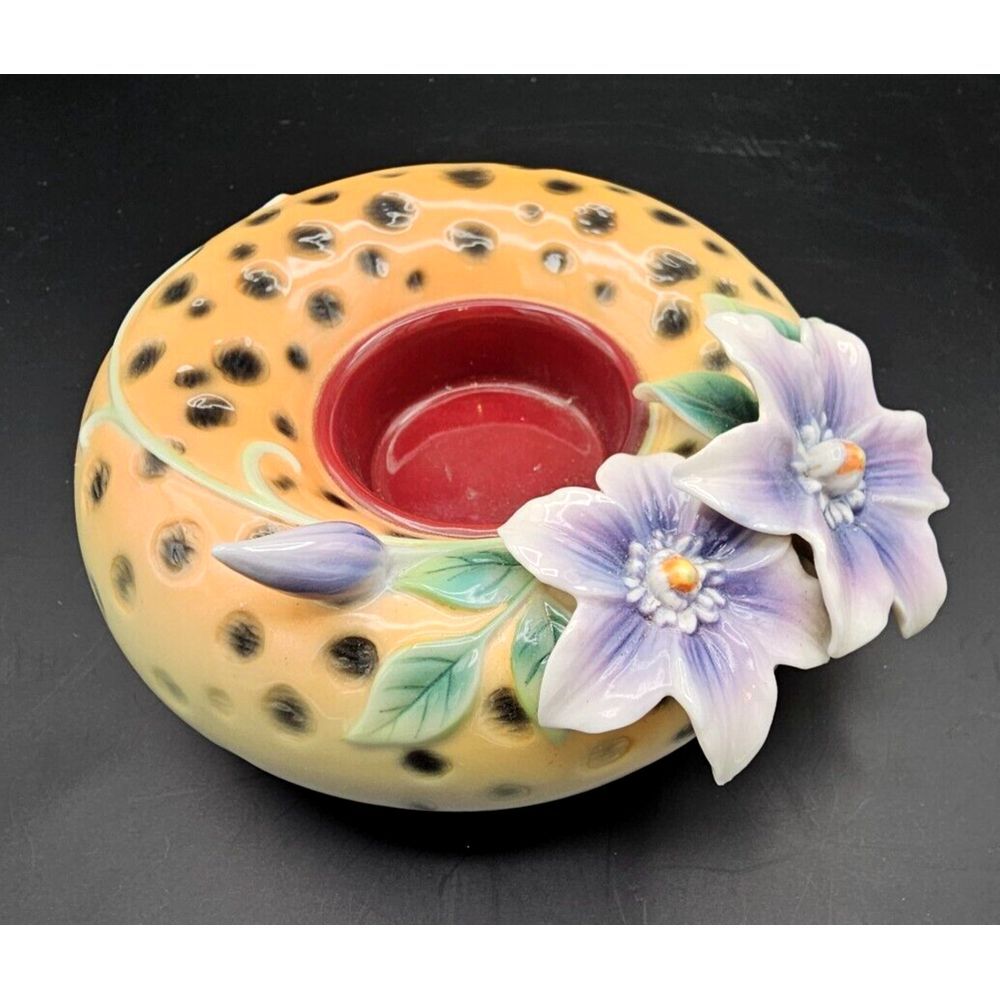 Franz Collection Safari Cheetah Candleholder FZ02205 Floral Jungle‎ Signed
